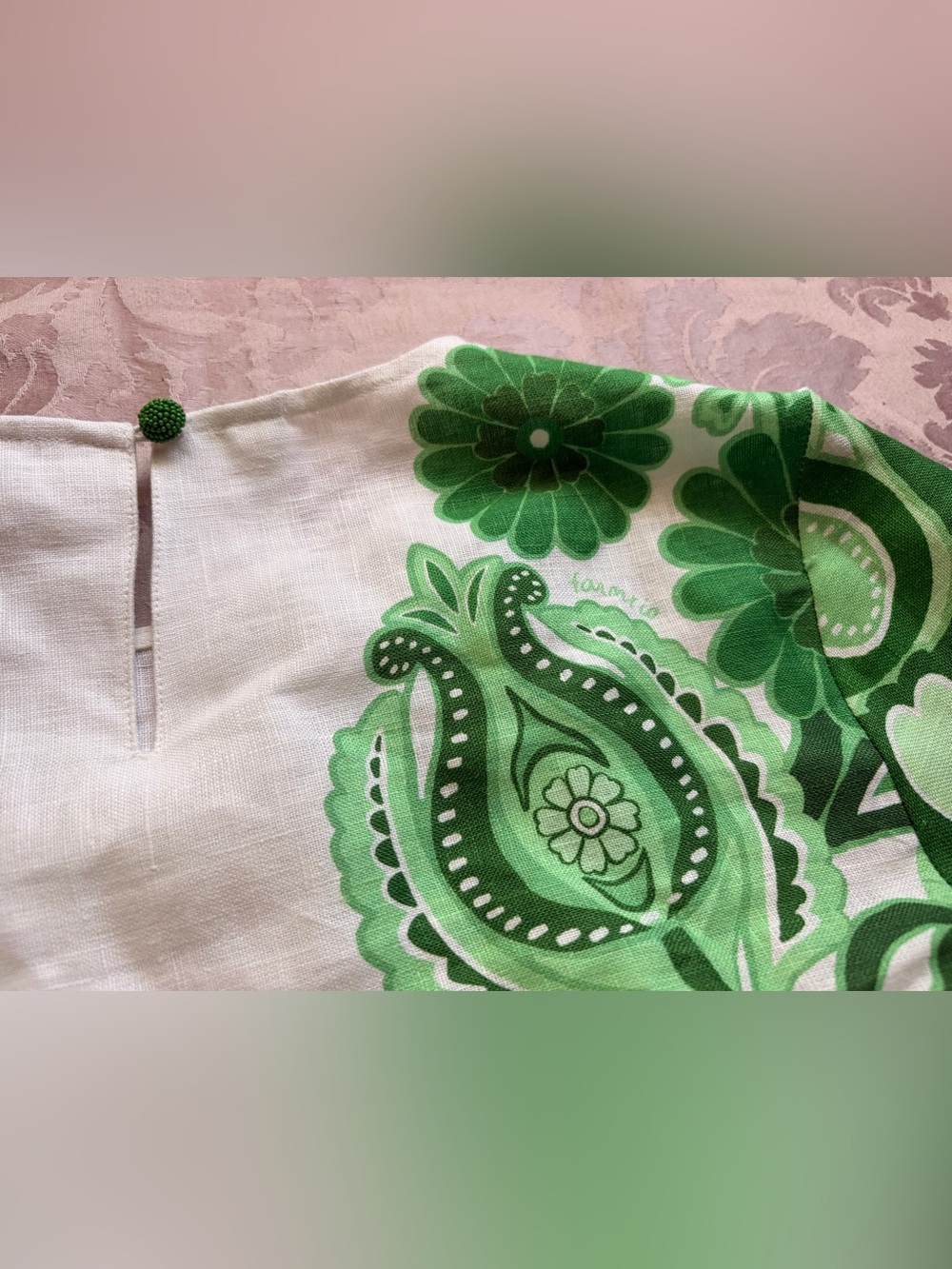New W/ Tags FARM Rio Green Festival Floral Linen Scalloped Cropped Blouse XS - Picture 10 of 10
